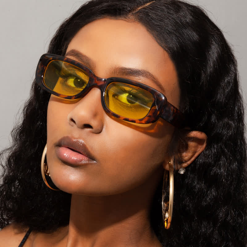 Spykay™ SG60996 Rectangle Small Thick Frame Vintage Sunglasses - Leopard/Yellow - image 4