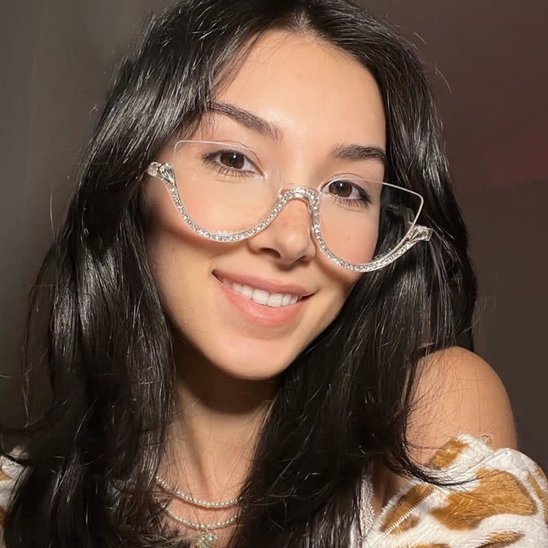 Spykay™ EG26687 Cat-Eye Frame Rhinestone Decor Semi-Rimless Glasses - image 12