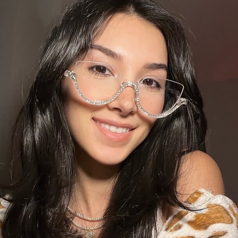 Spykay™ EG26687 Cat-Eye Frame Rhinestone Decor Semi-Rimless Glasses - image 12