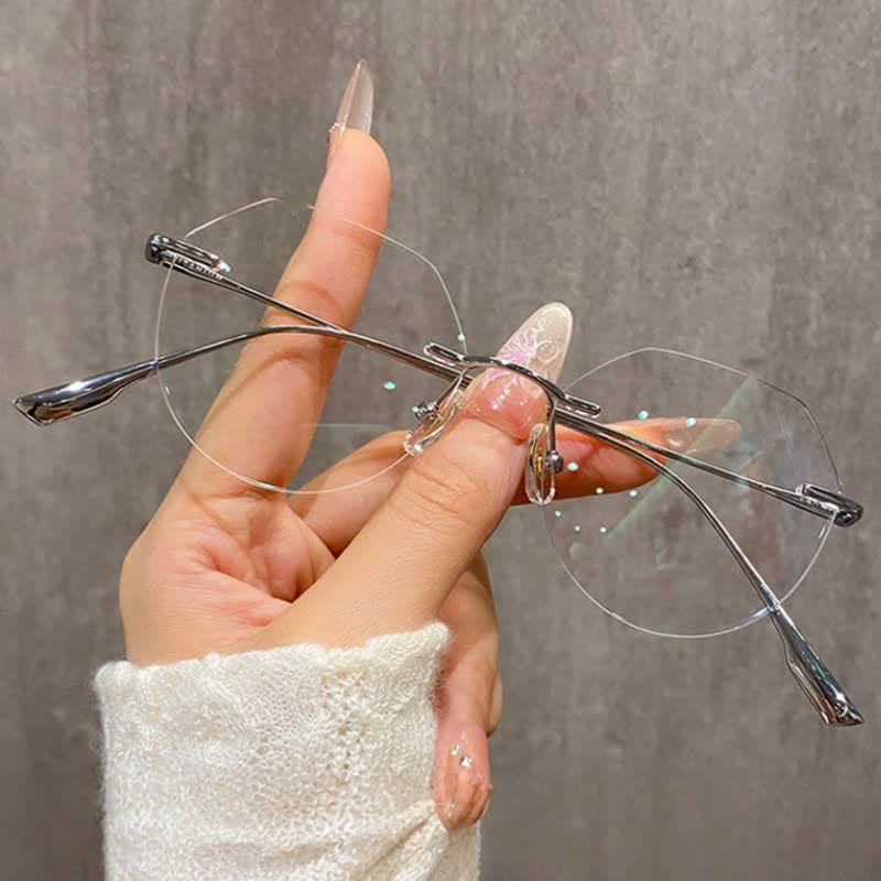 Spykay™ EG26893 Geometric Titanium Frame Anti-blue Light Hipster Rimless Glasses - Silver - image 6