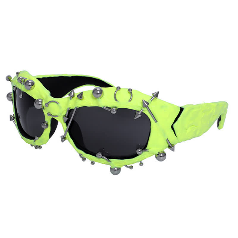 Spykay™ SG60924 CyberPunk Style Irregular Shaped Rivet Decor Sunglasses for Party - Fluorescent Yellow - image 27