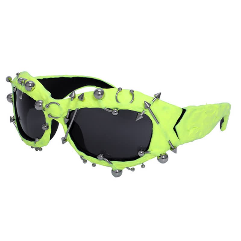 Spykay™ SG60924 CyberPunk Style Irregular Shaped Rivet Decor Sunglasses for Party - Fluorescent Yellow - image 27