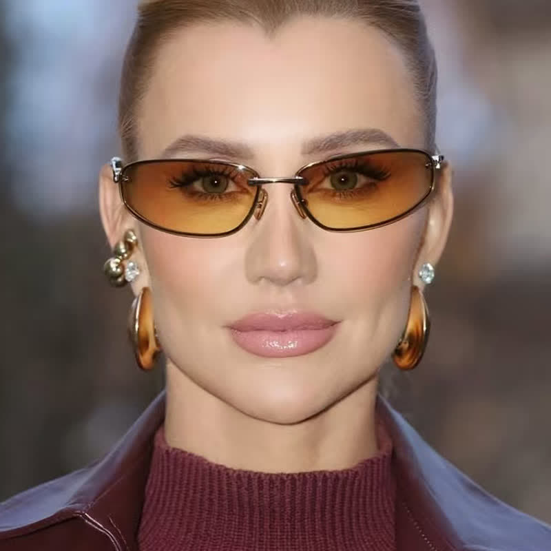 Spykay™ SG60683 Y2K Oval Frame Rimless Sunglasses - Brown - image 9