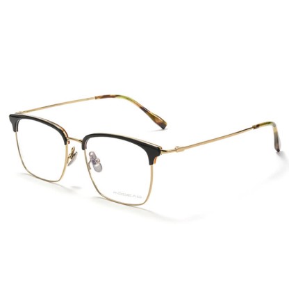 Spykay™ EG26898 Semi-Rimless Anti-blue Light Square Titanium Frame Browline Glasses - Black/Golden - image 4