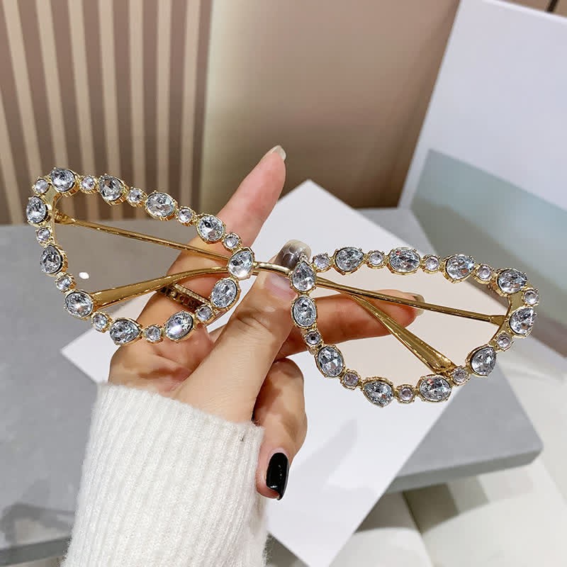 Spykay™ SG60894 Vintage-Retro Rhinestone Decor Cat-Eye Oversized Sunglasses