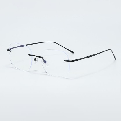 Spykay™ EG26850 Square Titanium Frame Anti-blue Light Hipster Rimless Glasses - Black - image 13