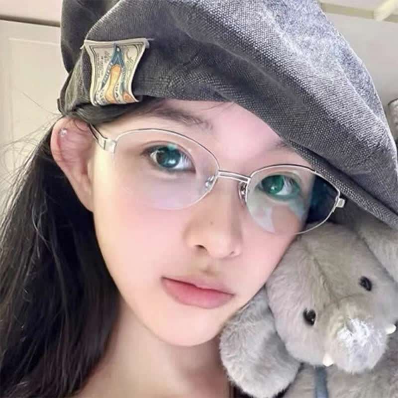 Spykay™ EG26704 Oval Titanium Frame Hollow-out Temples Anti-blue Light Fashion Glasses