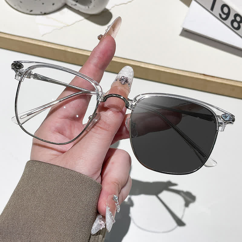 Spykay™ SG60994 Unisex Retro Square Frame Anti-blue Light Browline Photochromic Sunglasses - Silver - image 5