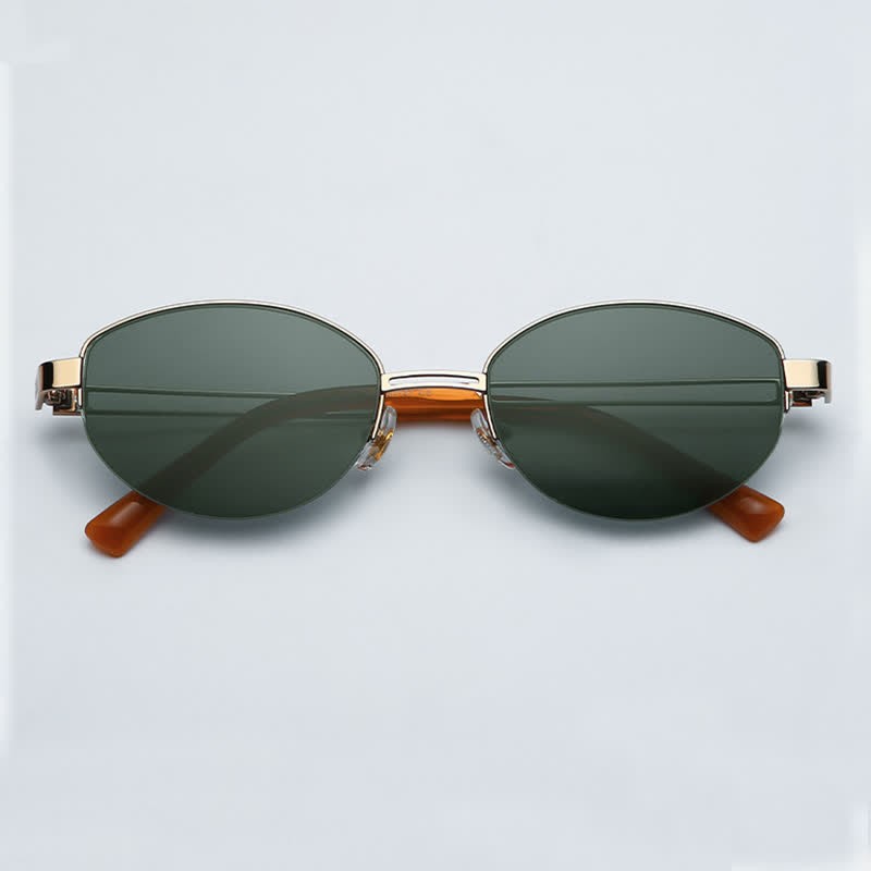 Spykay™ SG60778 Retro Fashion Oval Frame Hollow-out Temples Semi-Rimless Sunglasses with Nylon Lenses