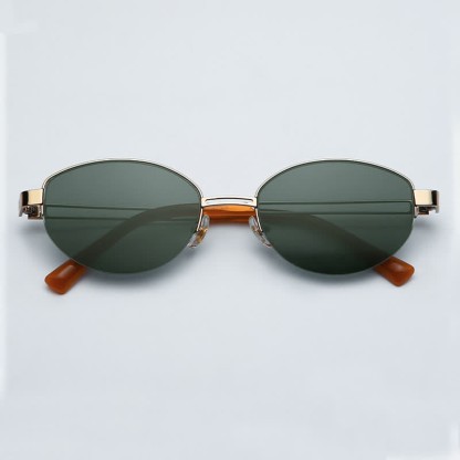 Spykay™ SG60778 Retro Fashion Oval Frame Hollow-out Temples Semi-Rimless Sunglasses with Nylon Lenses