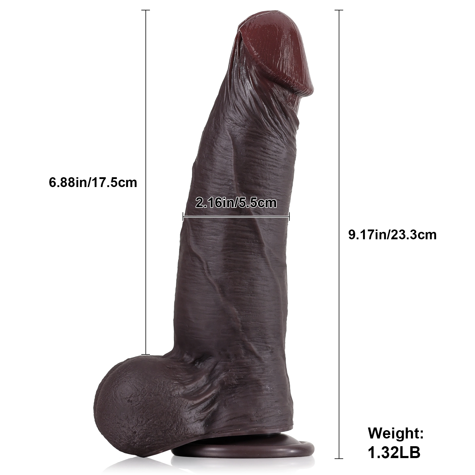 Gefühlsechter Schwarzer Große Dildo Mit Saugnapf 23.3cm