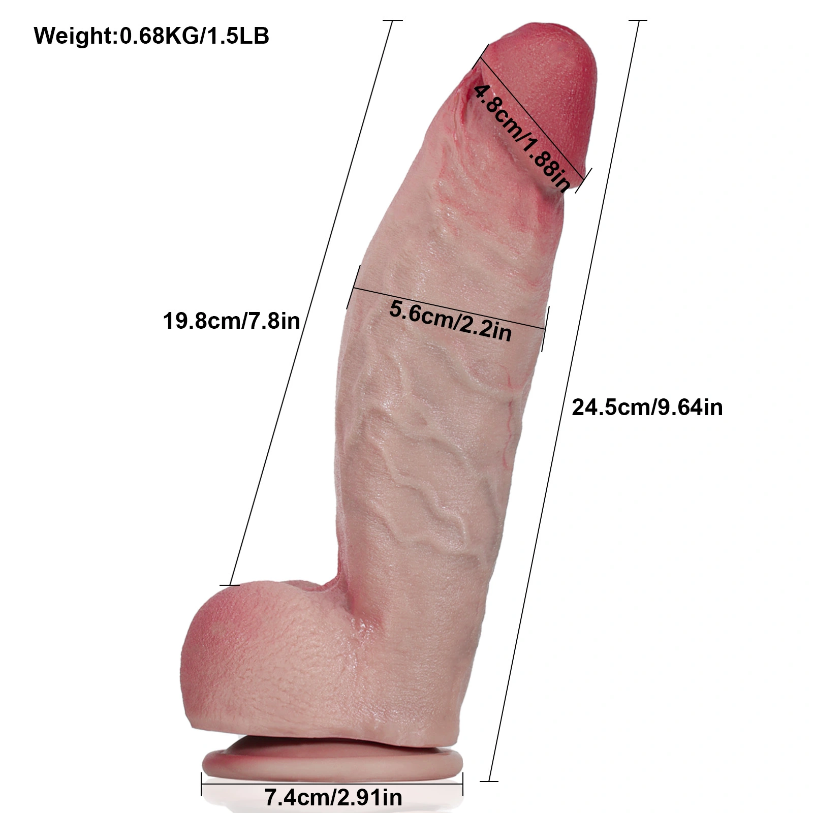 Gefühlsechter Silicone Dildo Mit Saugfuß 24.5cm