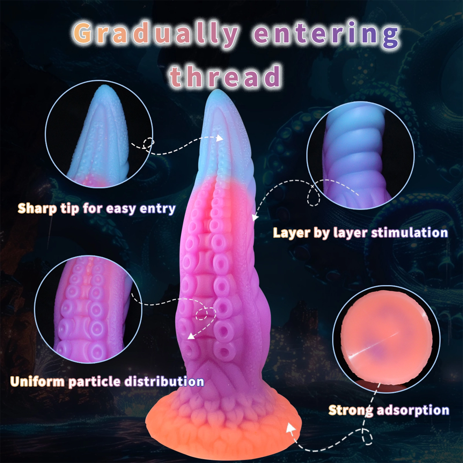 Glow In The Dark Tentakel Dildo Mit Saugnapf 25cm