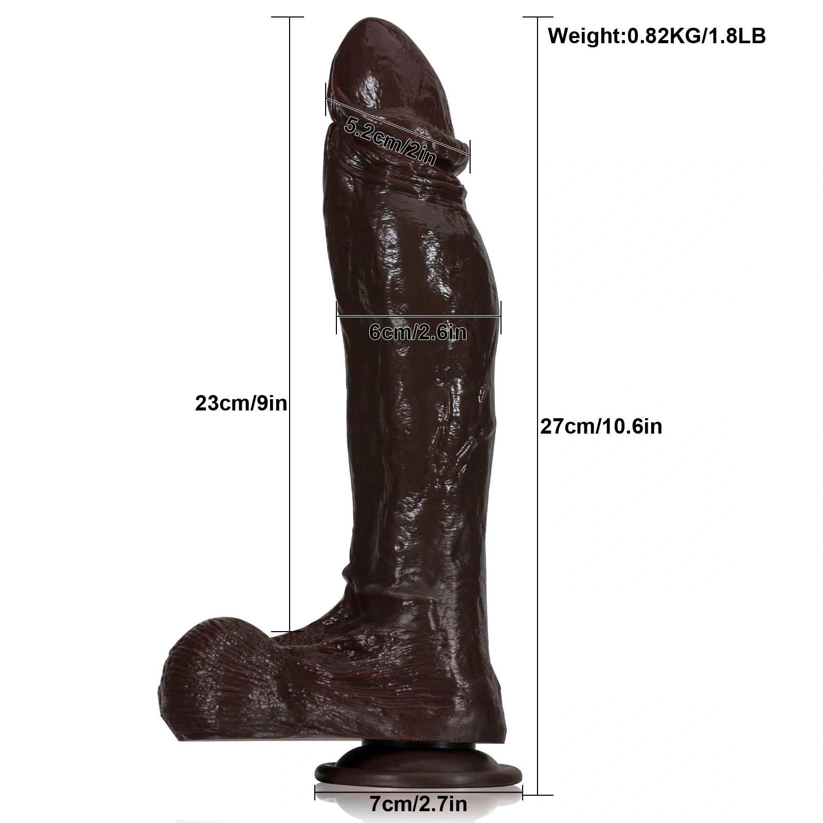 Long Realistische Schwarzer Vibrator Dildos Saugfuß 27cm