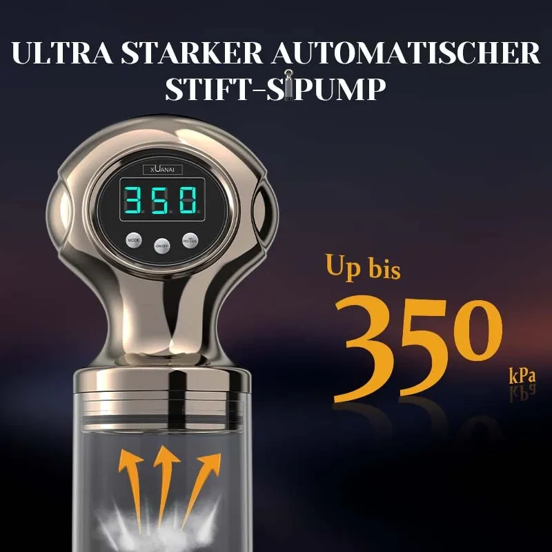 Elektrische Penispumpe mit starker Saugkraft und Ein-Knopf-Entlüftung.