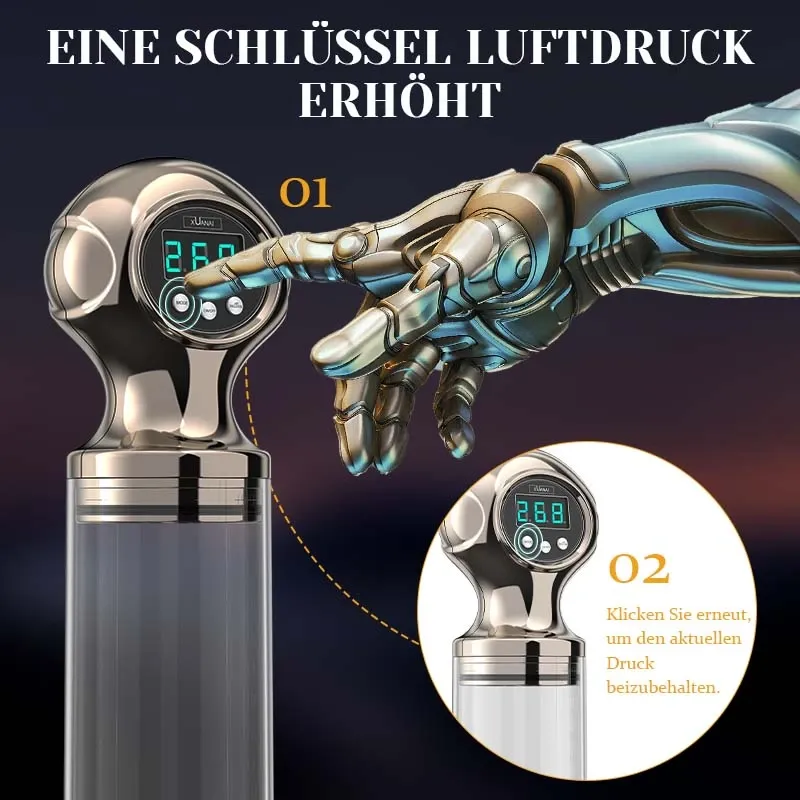 Elektrische Penispumpe mit starker Saugkraft und Ein-Knopf-Entlüftung.