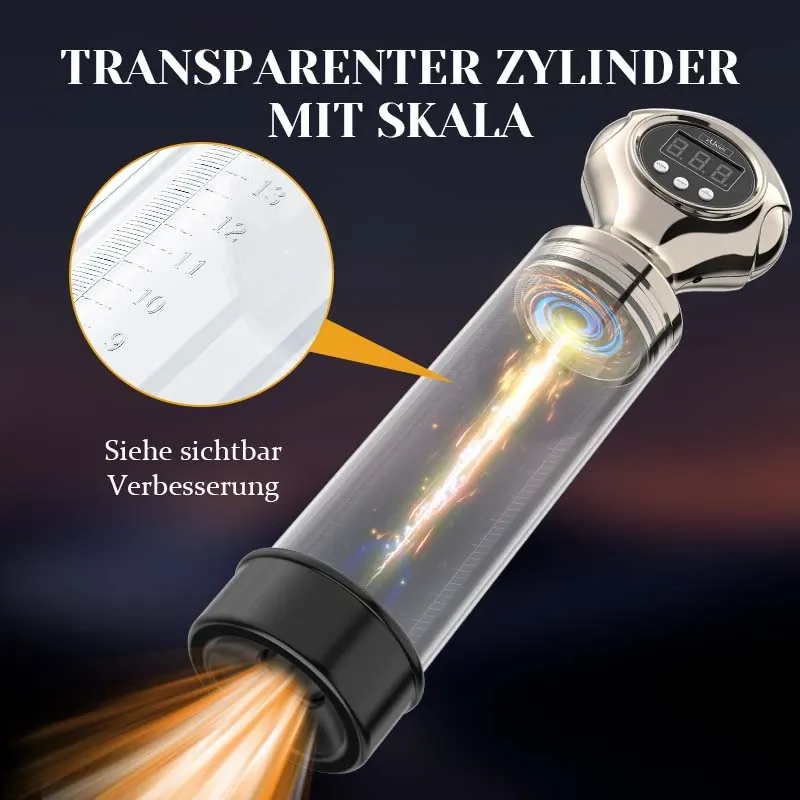 Elektrische Penispumpe mit starker Saugkraft und Ein-Knopf-Entlüftung.