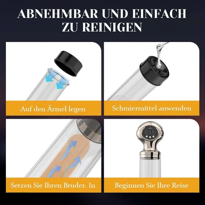 Elektrische Penispumpe mit starker Saugkraft und Ein-Knopf-Entlüftung.