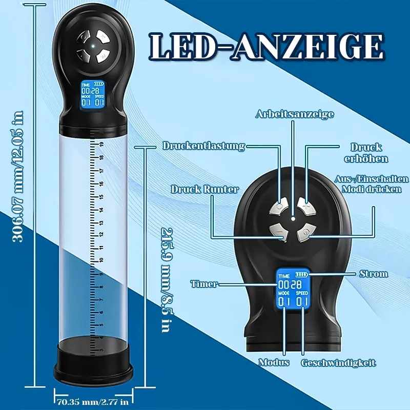 Elektrische Penispumpe mit 6 Saugstufen und Skala