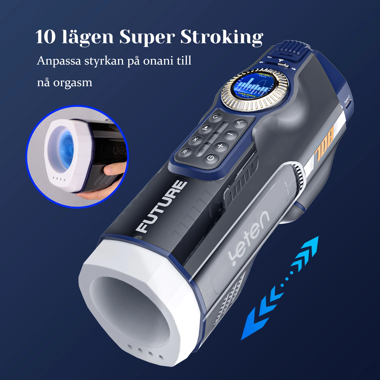 Leten 708 Future Masturbator med 10 Stötlägen, 10 Luftkuddemassagelägen och 2 Hylsor