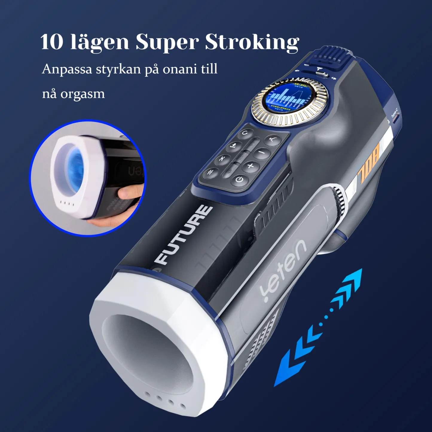 Leten 708 Future Masturbator med 10 Stötlägen, 10 Luftkuddemassagelägen och 2 Hylsor