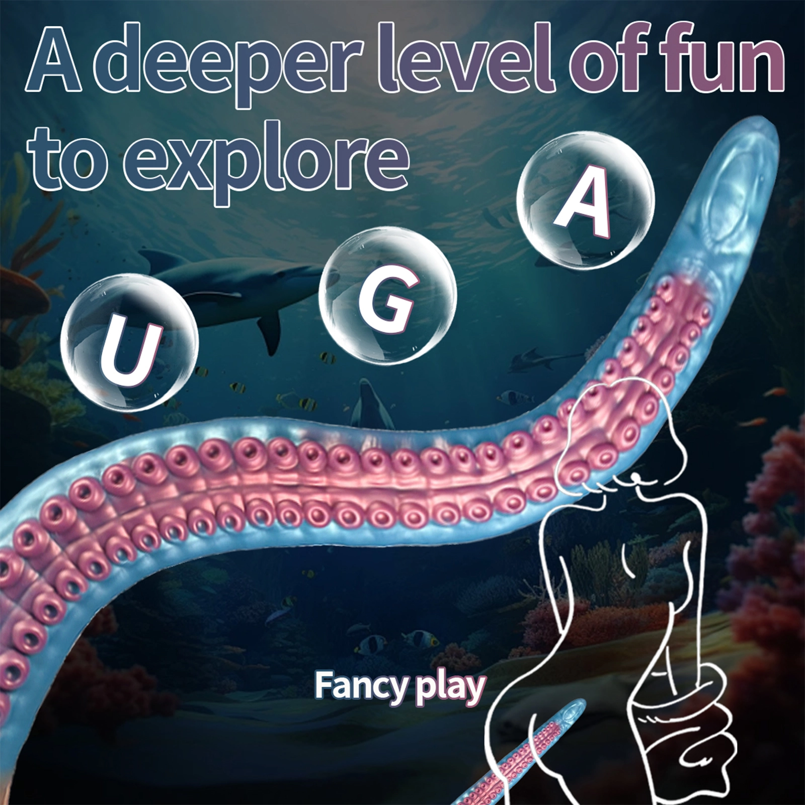 Blå Tentacle Silikon Dildo 47cm
