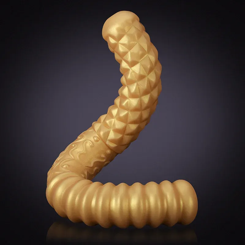 Dubbel dildo i gyllene flytande silikon 46cm