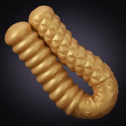 Dubbel dildo i gyllene flytande silikon 46cm