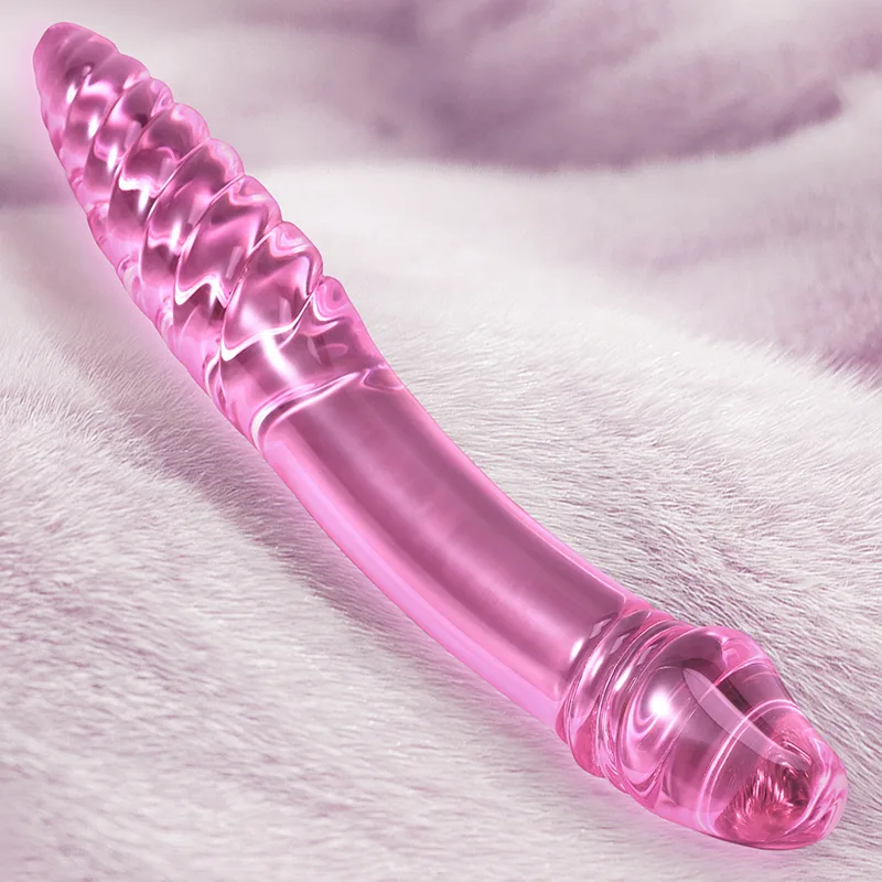 9.05 tum Dubbelhuvuds Glas Dildo Med Spiralstruktur