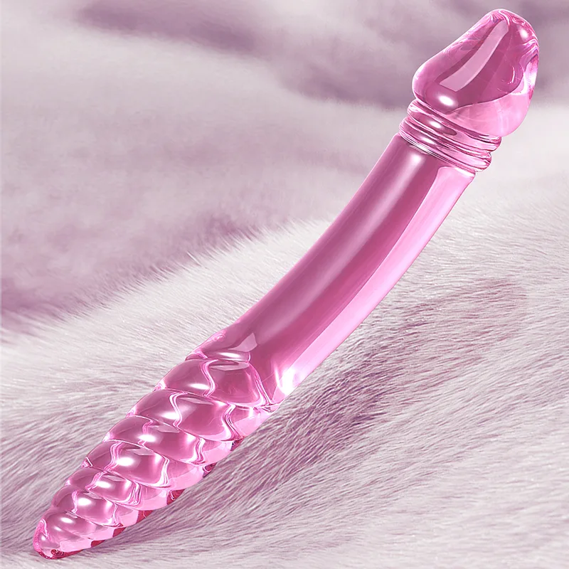9.05 tum Dubbelhuvuds Glas Dildo Med Spiralstruktur