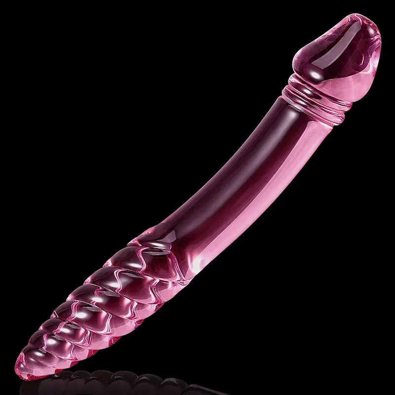 9.05 tum Dubbelhuvuds Glas Dildo Med Spiralstruktur