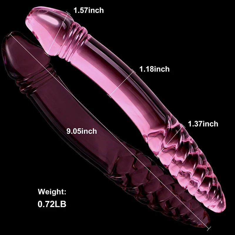 9.05 tum Dubbelhuvuds Glas Dildo Med Spiralstruktur