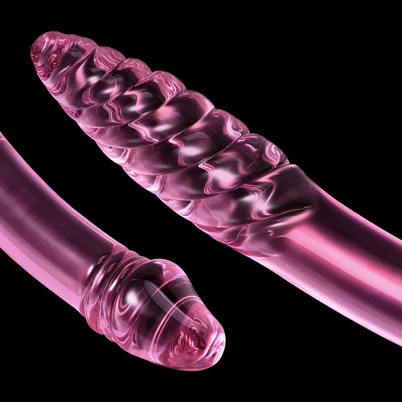 9.05 tum Dubbelhuvuds Glas Dildo Med Spiralstruktur