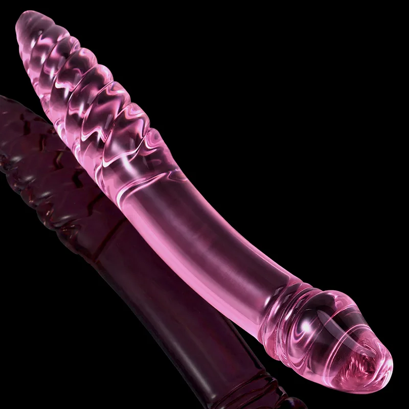 9.05 tum Dubbelhuvuds Glas Dildo Med Spiralstruktur
