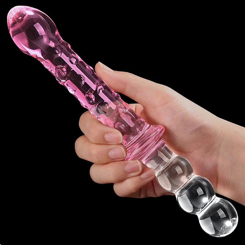 9.25 tum Dubbel Glass Dildo Med Analpärlor