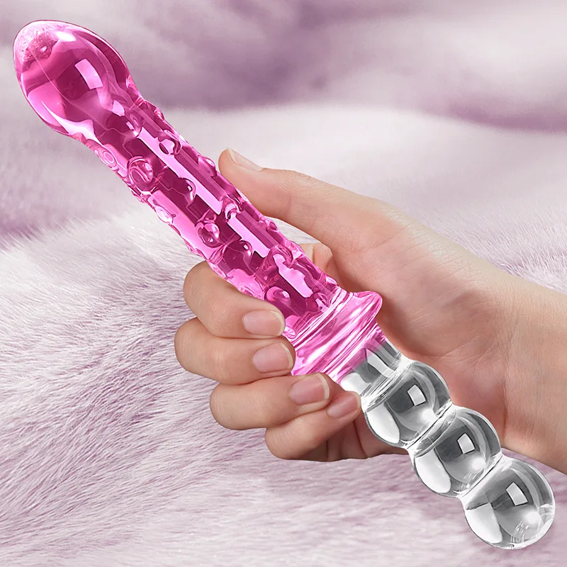 9.25 tum Dubbel Glass Dildo Med Analpärlor