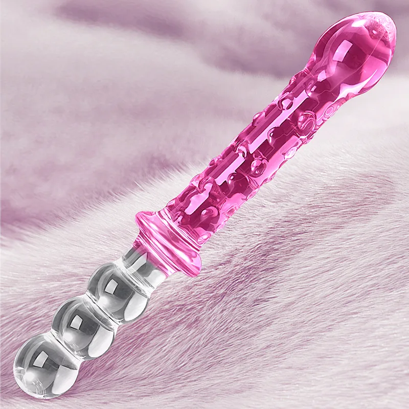 9.25 tum Dubbel Glass Dildo Med Analpärlor
