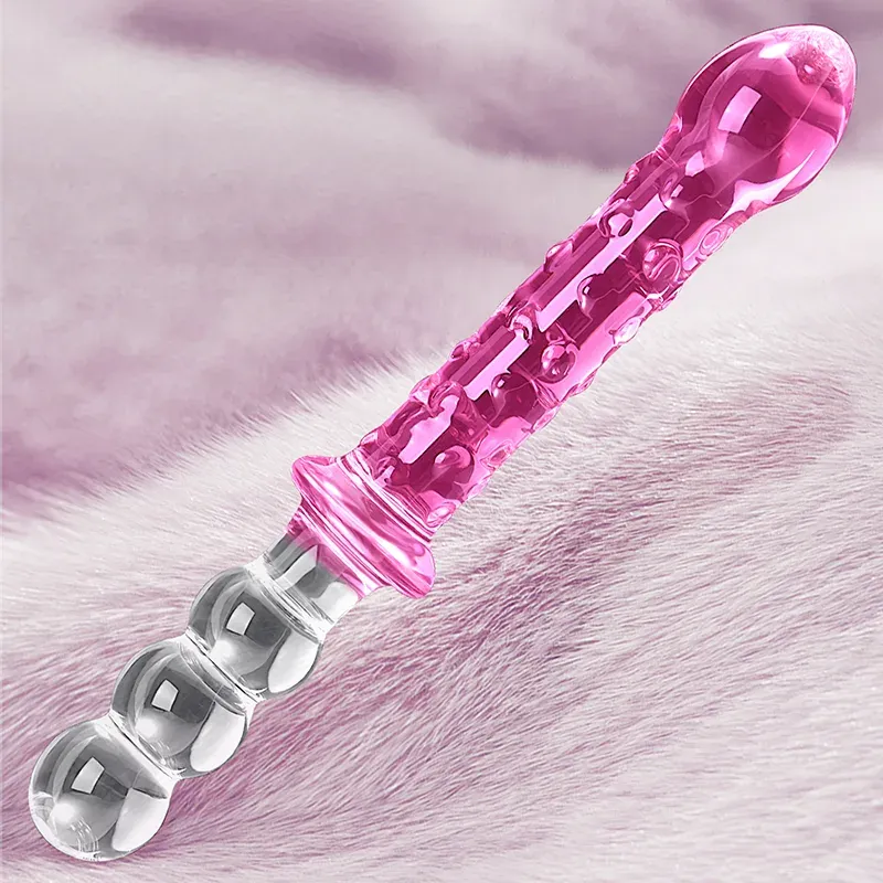 9.25 tum Dubbel Glass Dildo Med Analpärlor