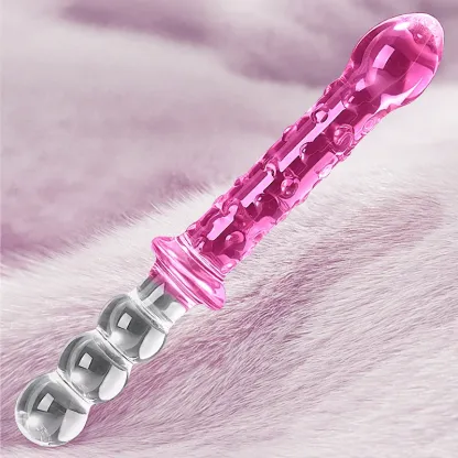 9.25 tum Dubbel Glass Dildo Med Analpärlor