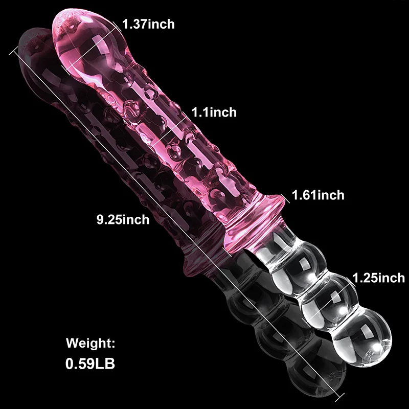 9.25 tum Dubbel Glass Dildo Med Analpärlor