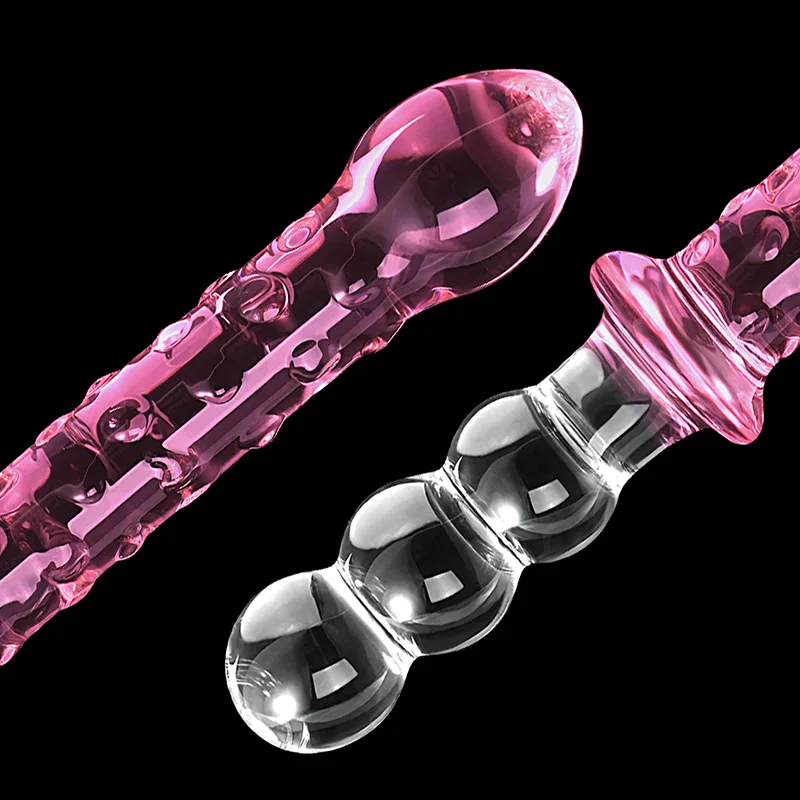 9.25 tum Dubbel Glass Dildo Med Analpärlor
