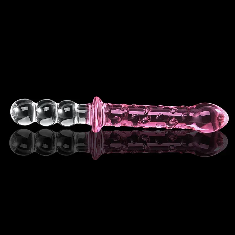 9.25 tum Dubbel Glass Dildo Med Analpärlor