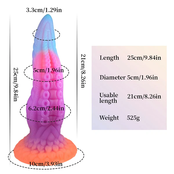 Glow In The Dark Silikon Dildo med Sugpropp 25cm