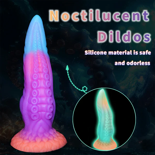 Glow In The Dark Silikon Dildo med Sugpropp 25cm