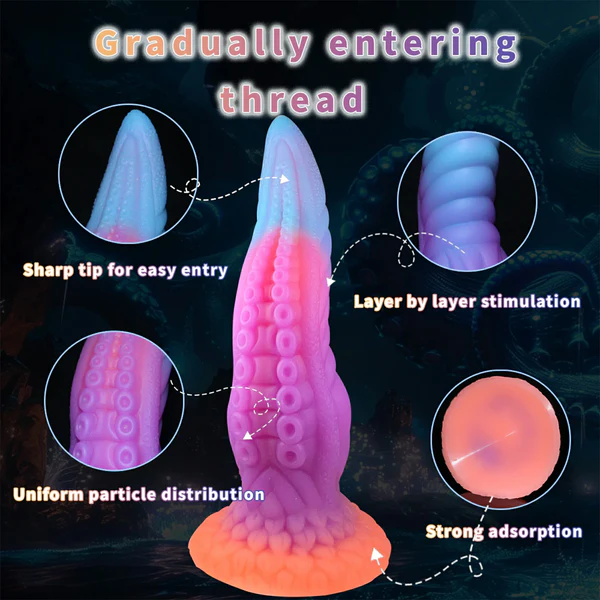 Glow In The Dark Silikon Dildo med Sugpropp 25cm