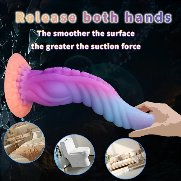 Glow In The Dark Silikon Dildo med Sugpropp 25cm