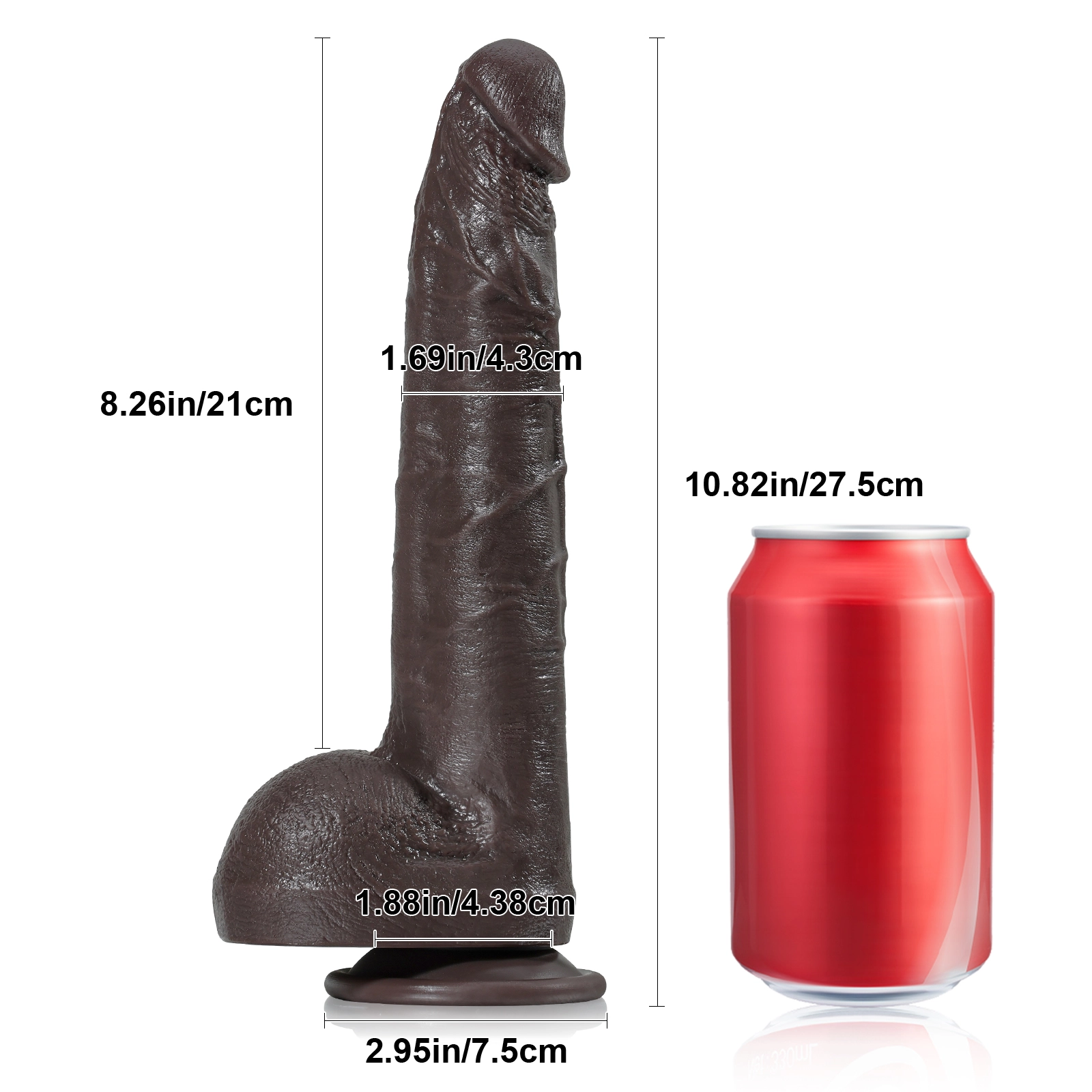 Mjuk Stor Svart Dildo Sugpropp 27.5cm