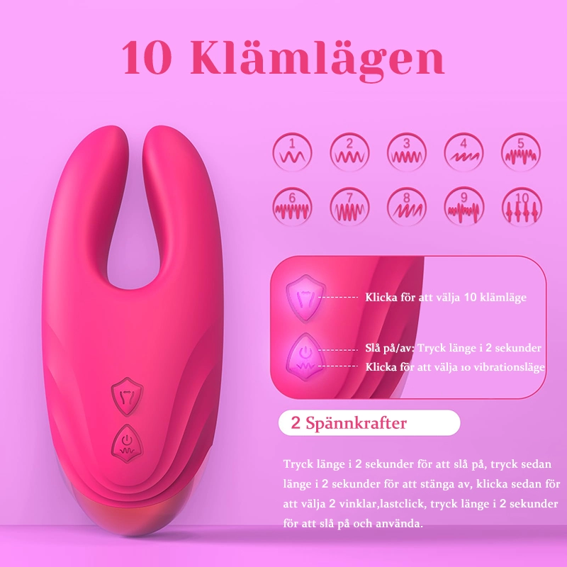 Klitorisvibrator & Nippelkroksmassager med 10 vibrations- och klämlägen