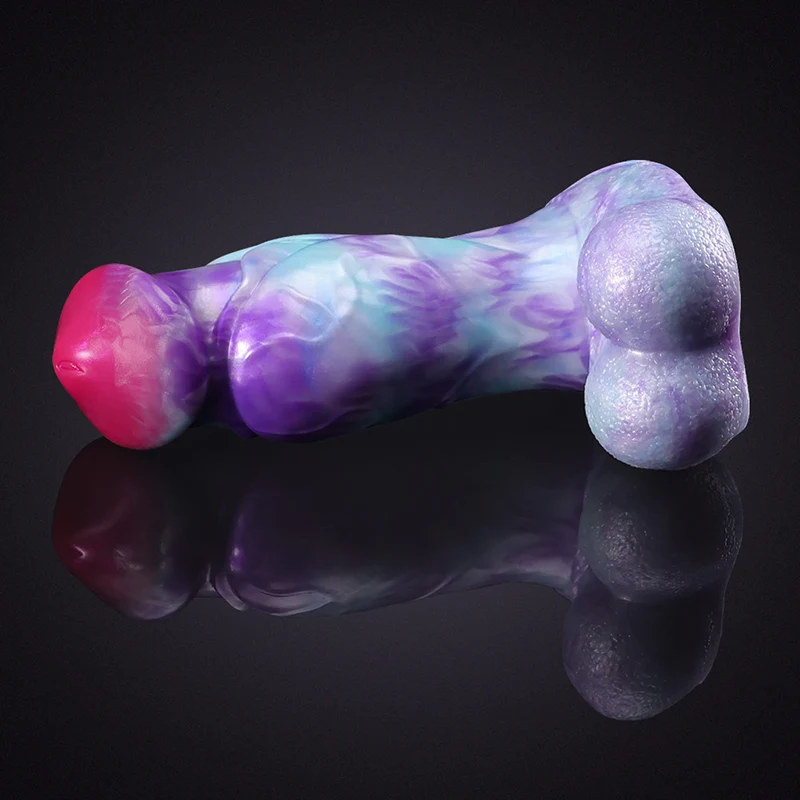Naturtrogen Mixed Color Silikon Tjock Dog Dildo 23cm