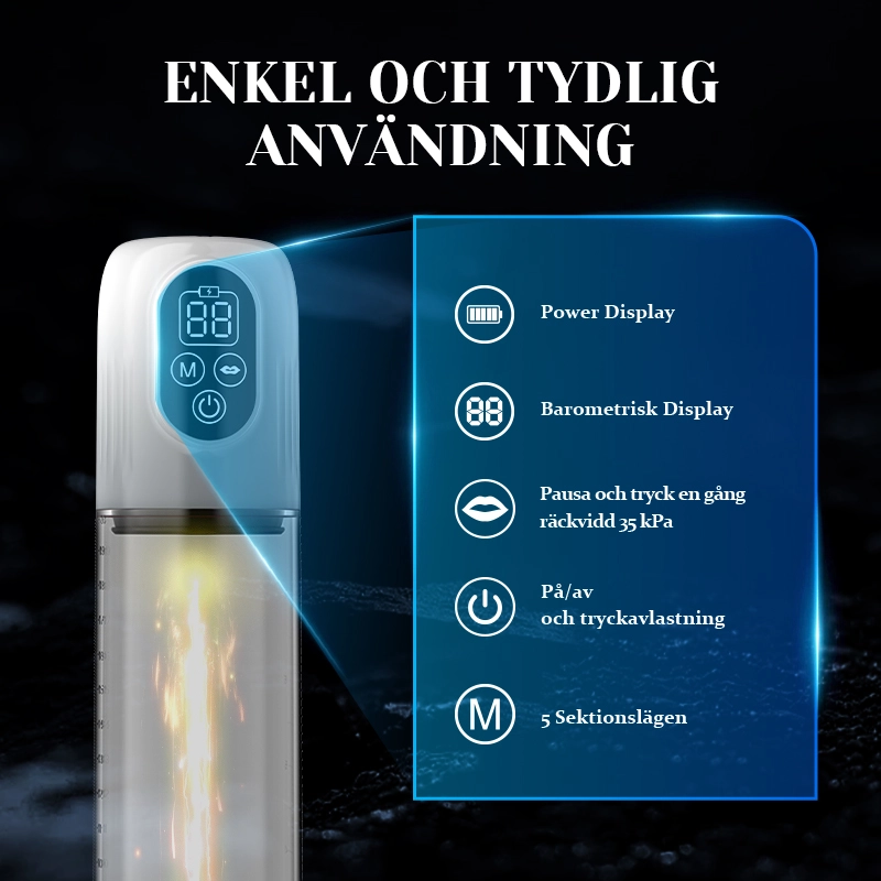 Vattentät Penispump med 5 Sugnivåer och Extra Masturbatorhylsa